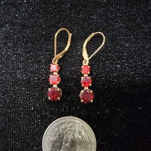 JCM 14K Yellow Gold Garnet 3 Tier Drop Earrings. (A8)